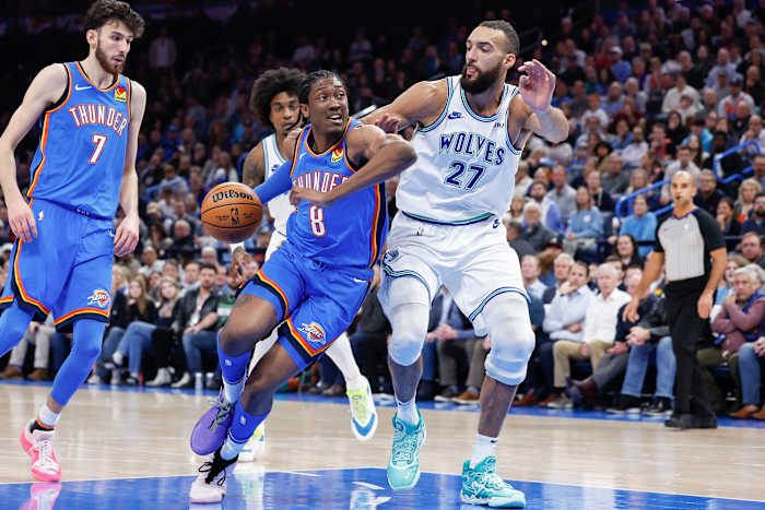 Rudy Gobert defends OKC's Jalen Williams